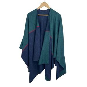 Crosstree Lane Reversible Blue Green Blanket Wrap OS Shawl